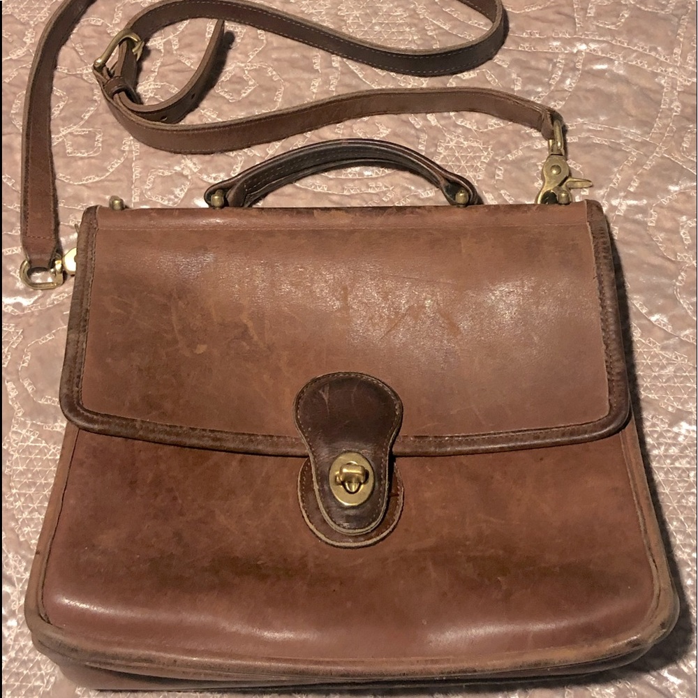 Vintage Coach cowhide leather stamped Hobo messenger bag